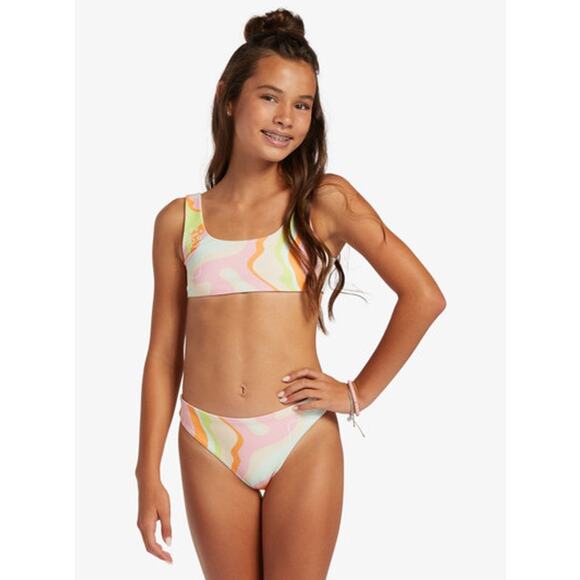 Roxy Girl’s Hibiscus Stripe Print Reversible Two Piece Bikini Swimsuit Set 16 - Picture 1 of 13